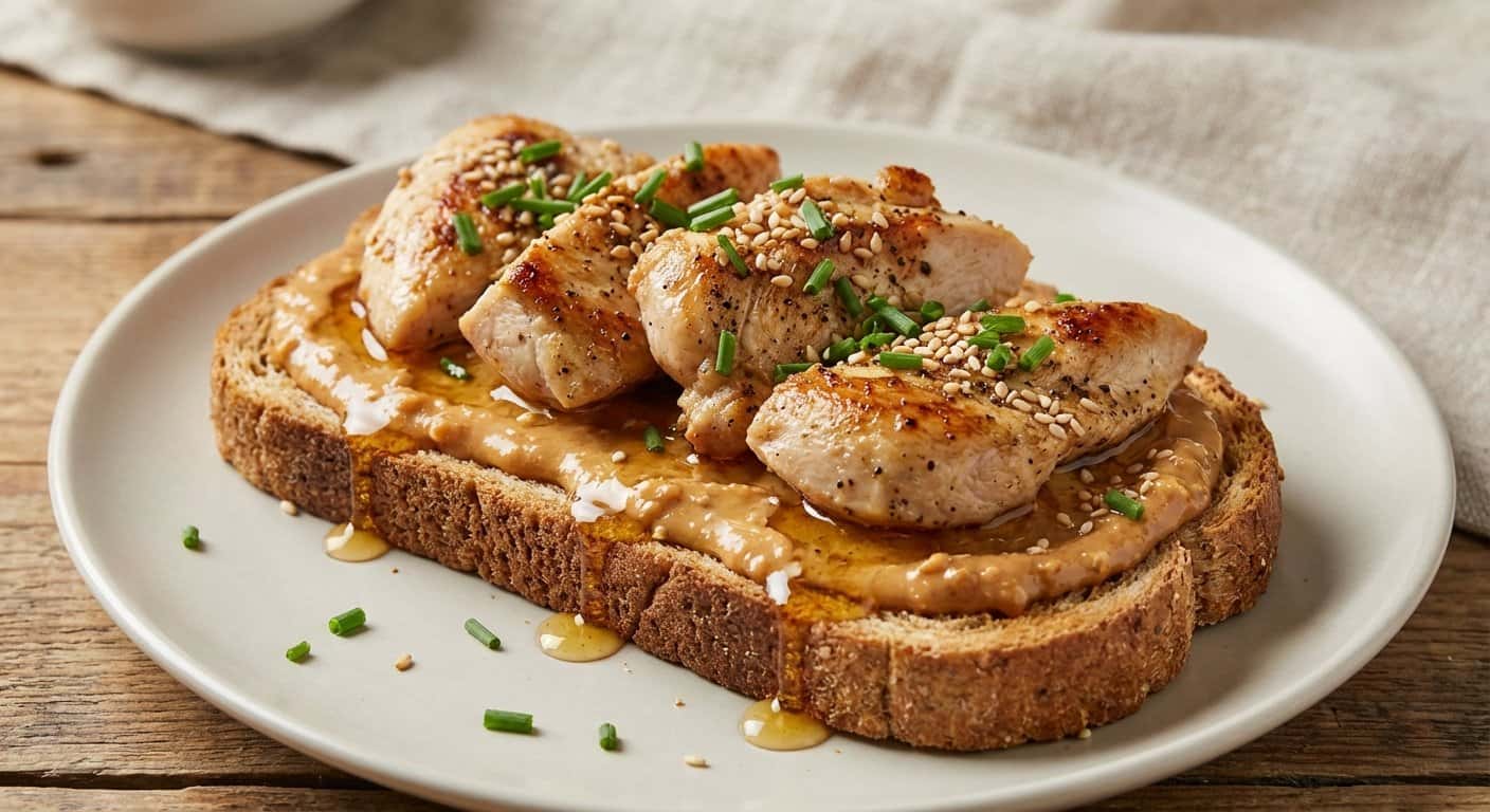 Tostada de Pollo con Mantequilla de Cacahuete