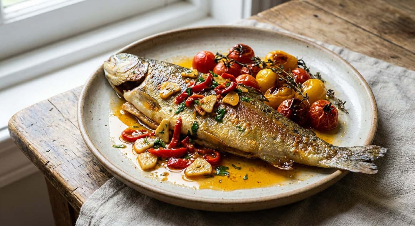 Trucha a la Bilbaína con Tomate Confitado