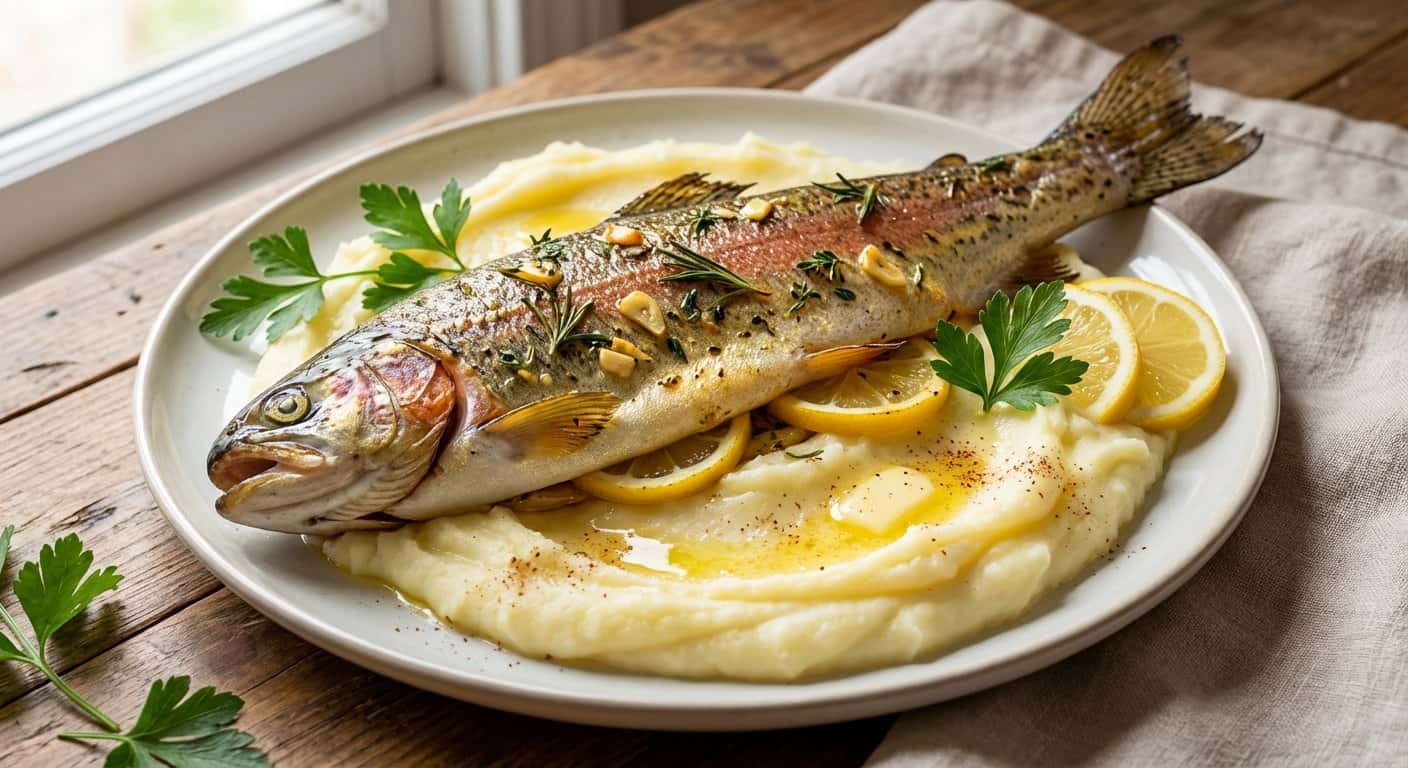 Trucha al Horno con Puré de Patata Cremoso
