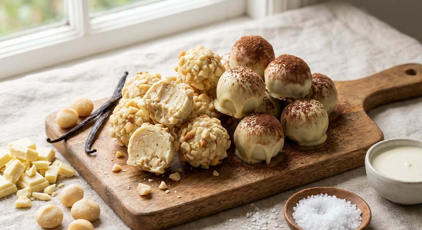 Trufas de Chocolate Blanco y Macadamia