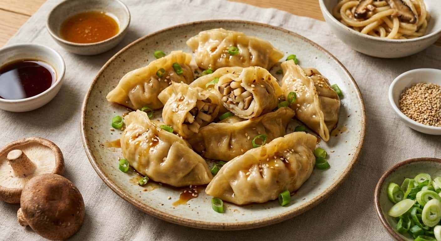 Udon Gyoza con Setas Shiitake y Cebolla Tierna