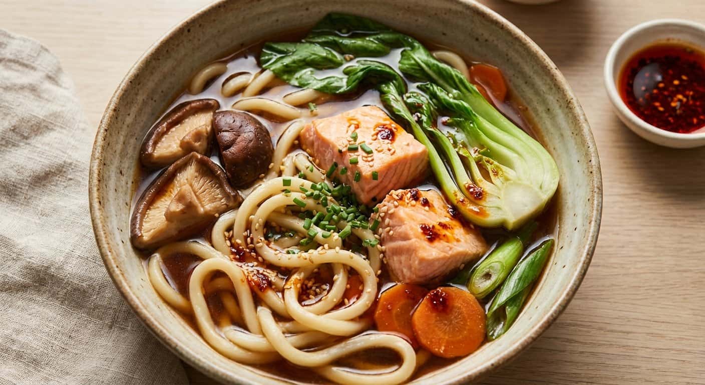 Udon Nabe con Salmón y Pak Choi