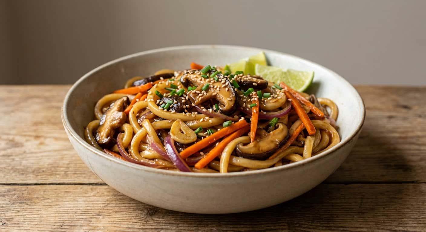 Udon Soba con Setas Shiitake y Zanahoria