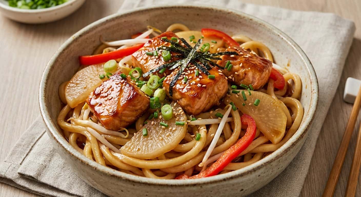 Udon Teriyaki con Salmón y Daikon