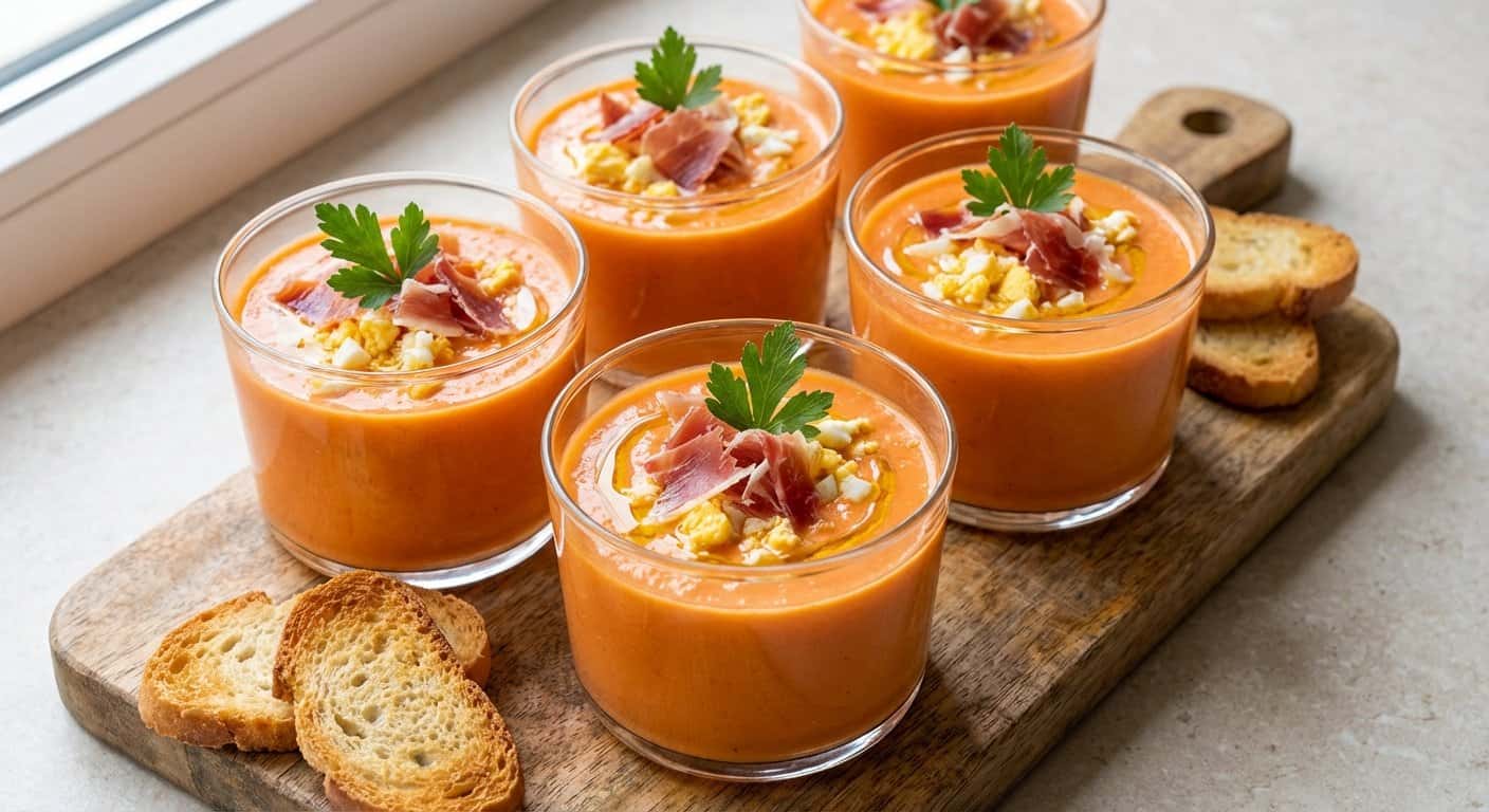 Vasitos de Salmorejo con Jamón