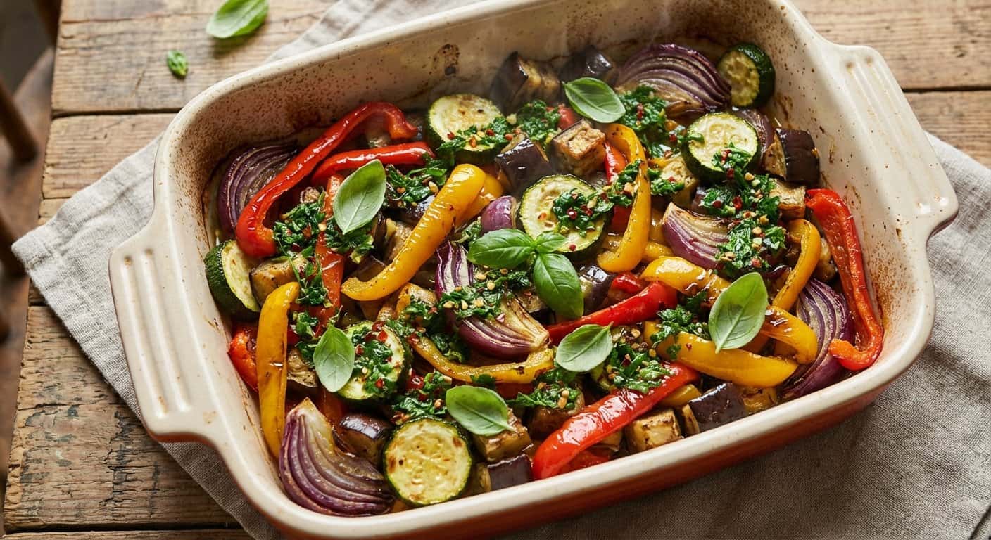 Verduras al horno con albahaca y chimichurri