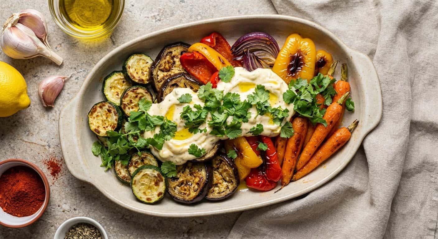 Verduras al horno con cilantro y alioli