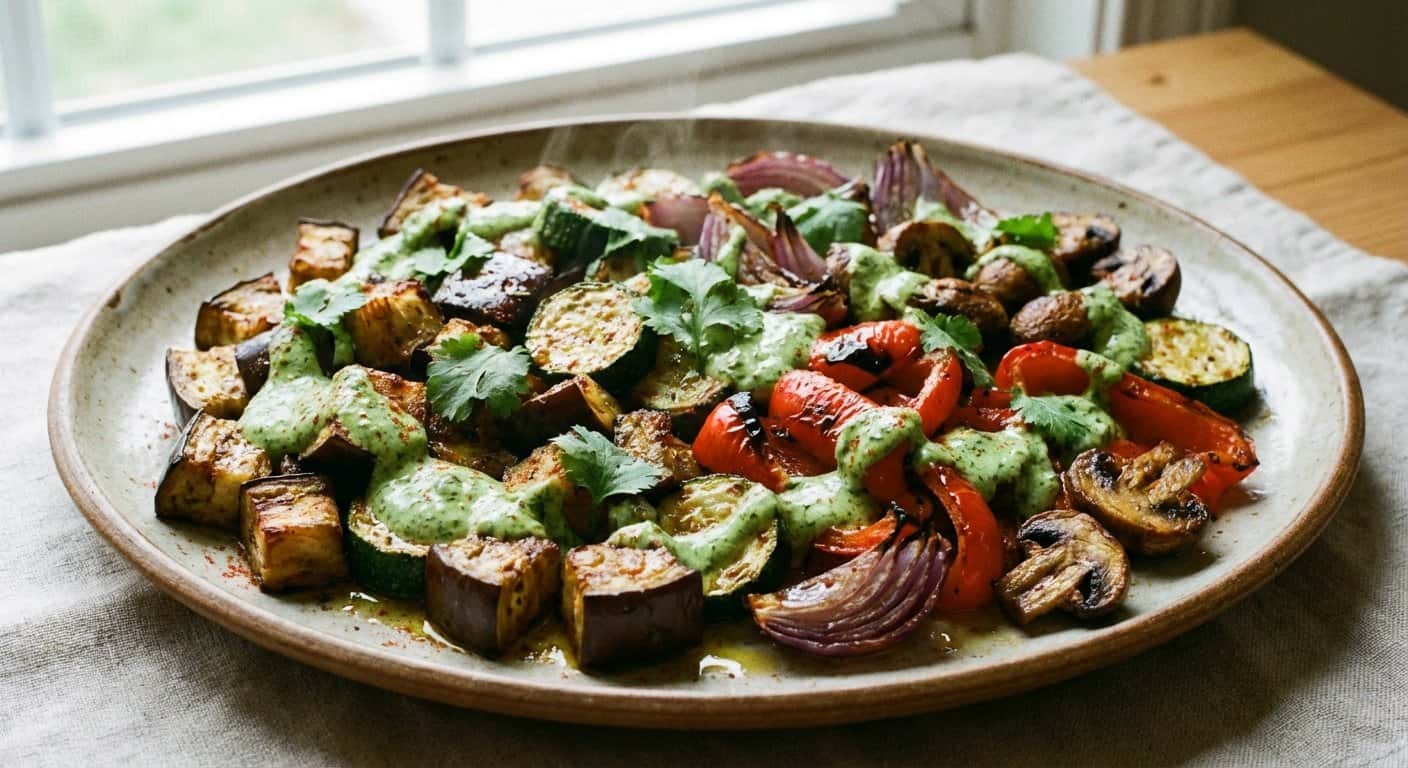 Verduras al Horno con Cilantro y Salsa de Ajo