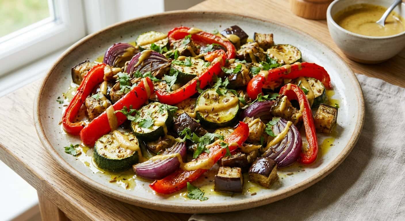 Verduras al Horno con Cilantro y Salsa de Mostaza