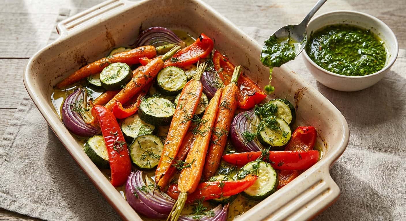 Verduras al horno con eneldo y chimichurri