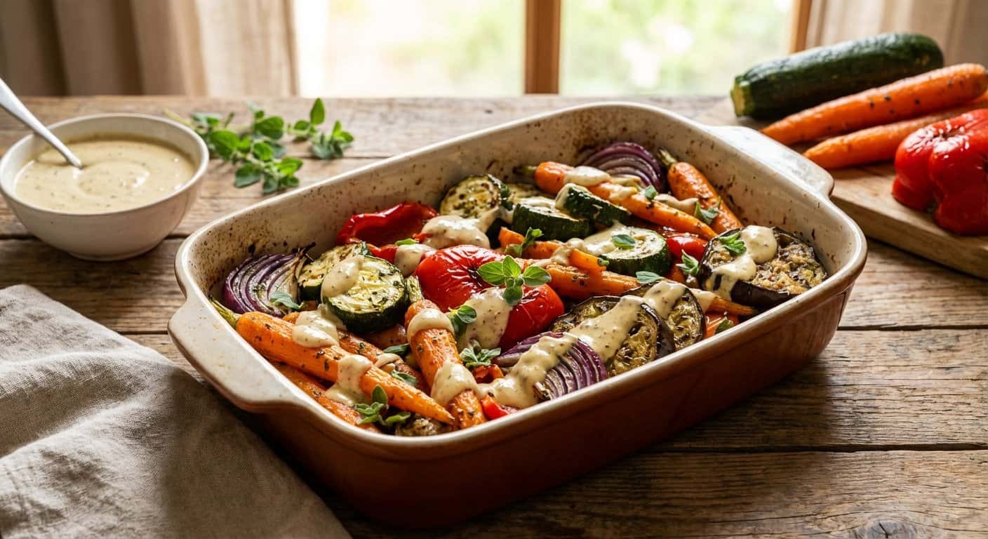 Verduras al Horno con Orégano y Salsa de Mostaza