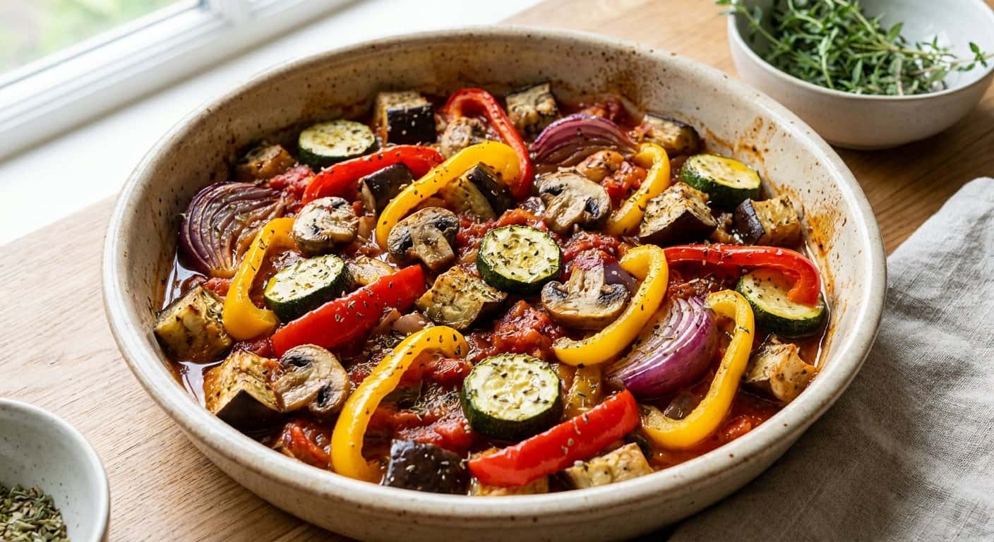 Verduras al Horno con Orégano y Salsa de Tomate