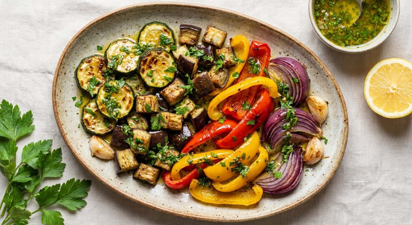 Verduras al horno con perejil y salsa de limón