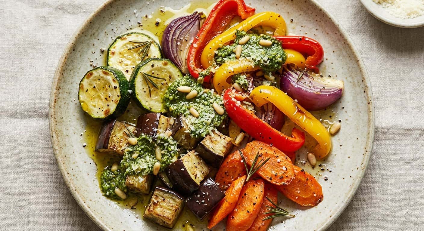 Verduras al horno con romero y pesto