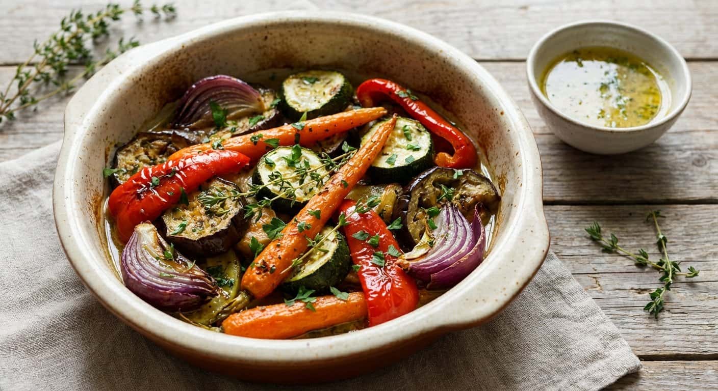 Verduras al horno con tomillo y salsa de limón