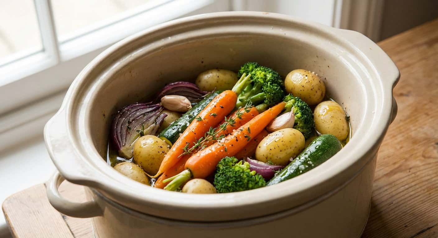 Verduras al Vapor con Tomillo y Aceite de Oliva en Slow Cooker