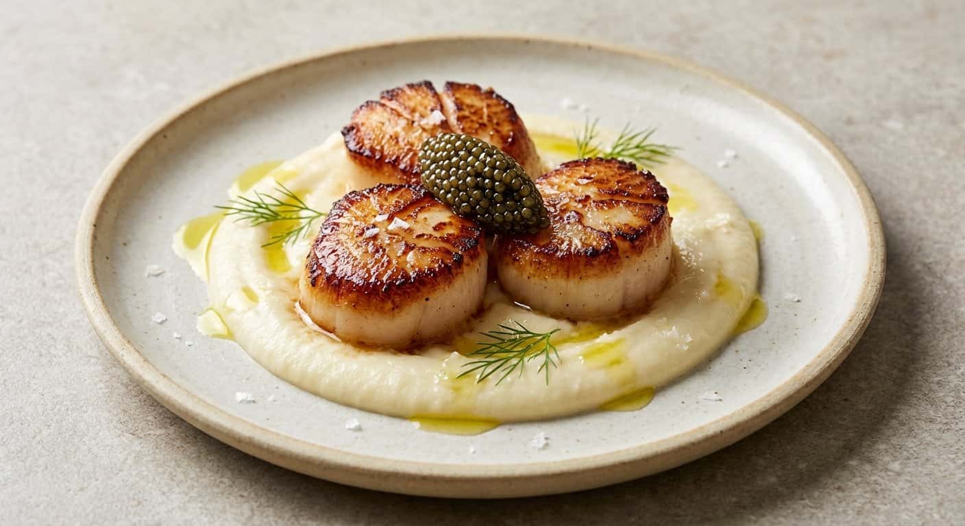 Vieira Marcada con Puré de Coliflor y Caviar