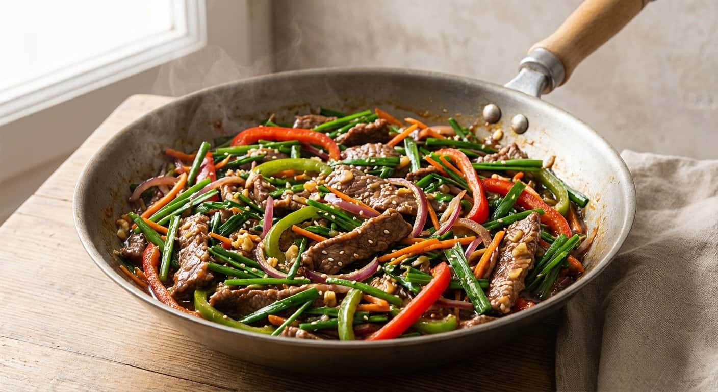 Wok Yunnan de Cebollino con Ternera y Salsa Hoisin