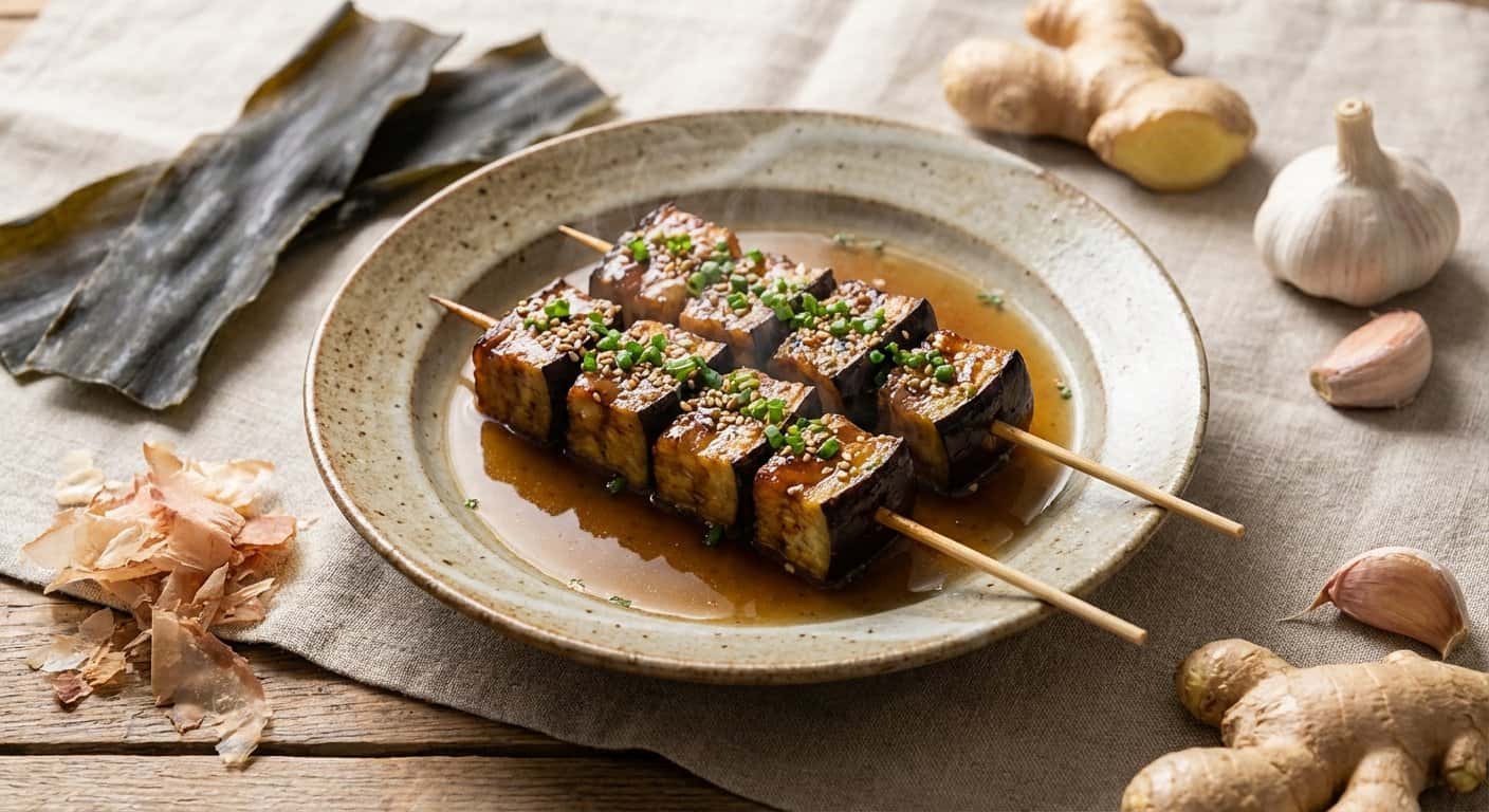 Yakitori de Berenjena con Dashi