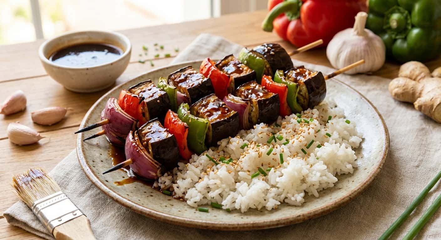 Yakitori de Berenjena con Salsa Teriyaki