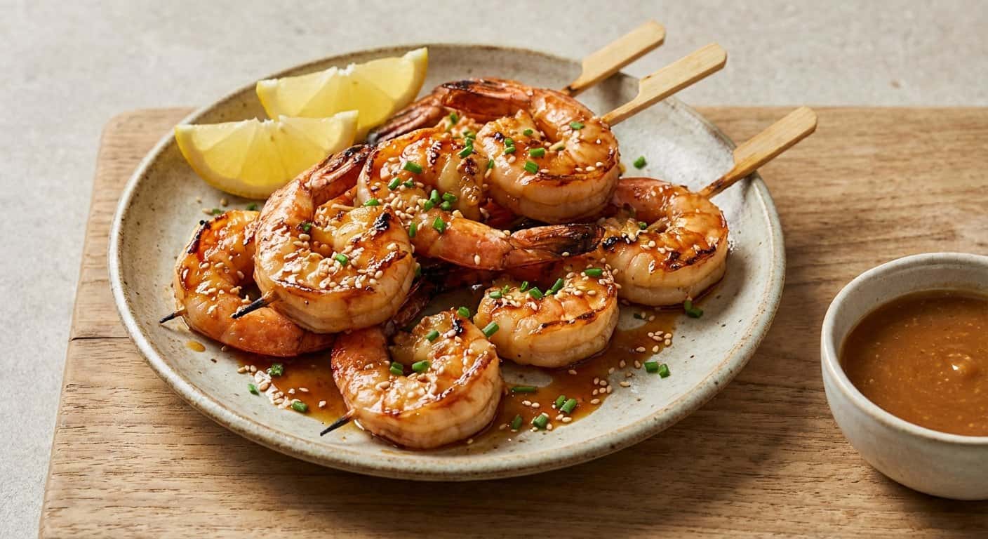 Yakitori de Gambas con Salsa de Miso