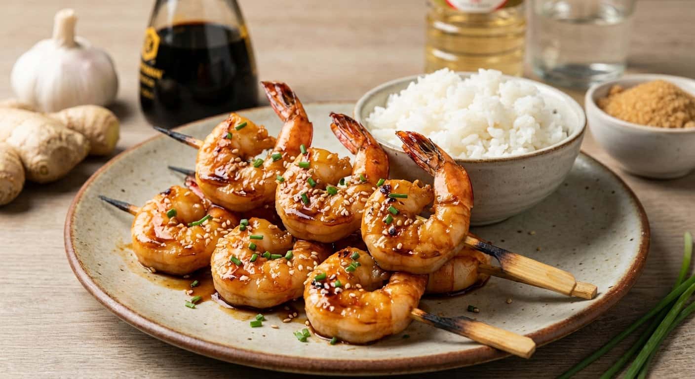 Yakitori de Gambas con Salsa de Soja