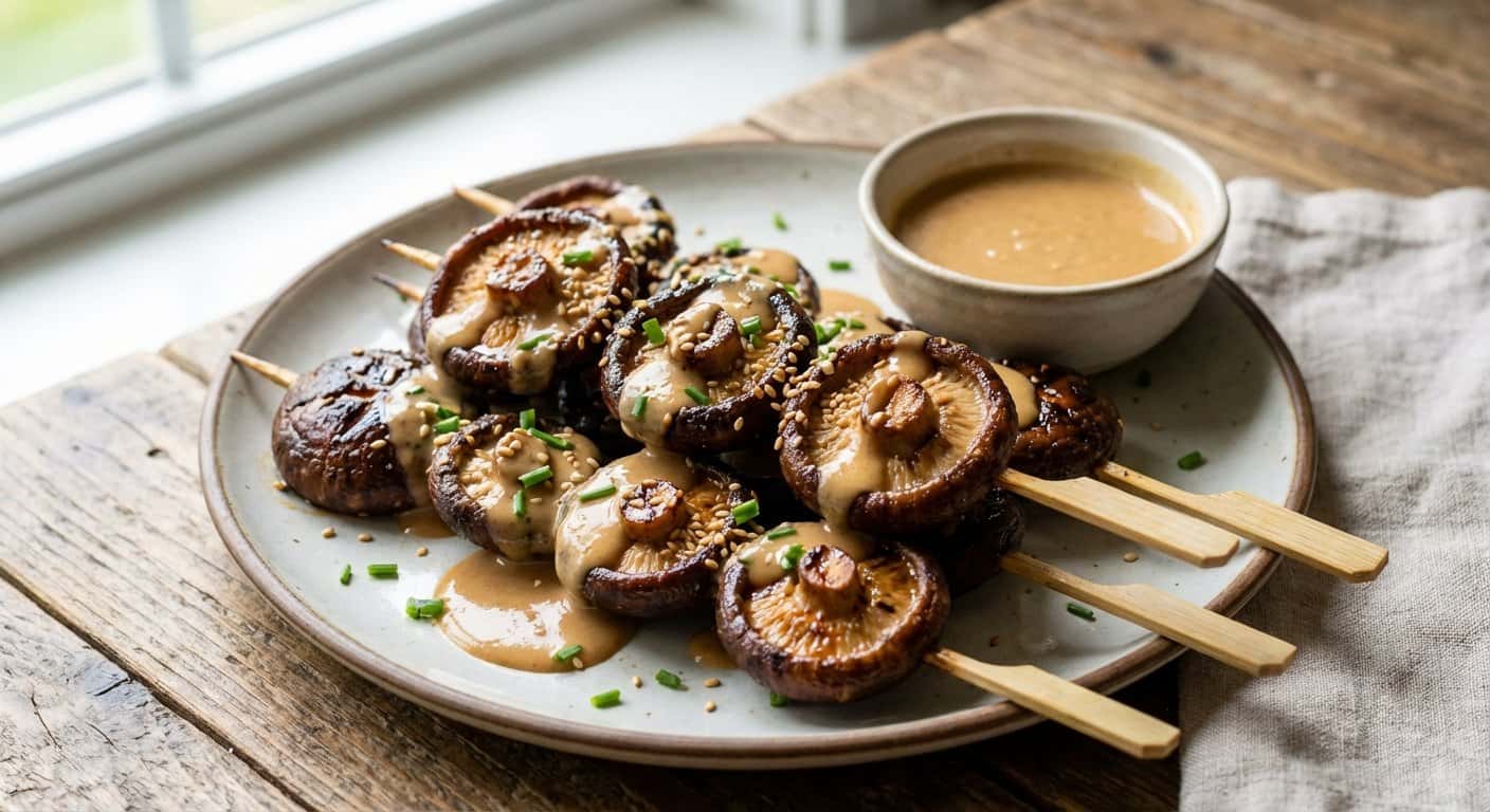 Yakitori de Setas Shiitake con Salsa de Sésamo