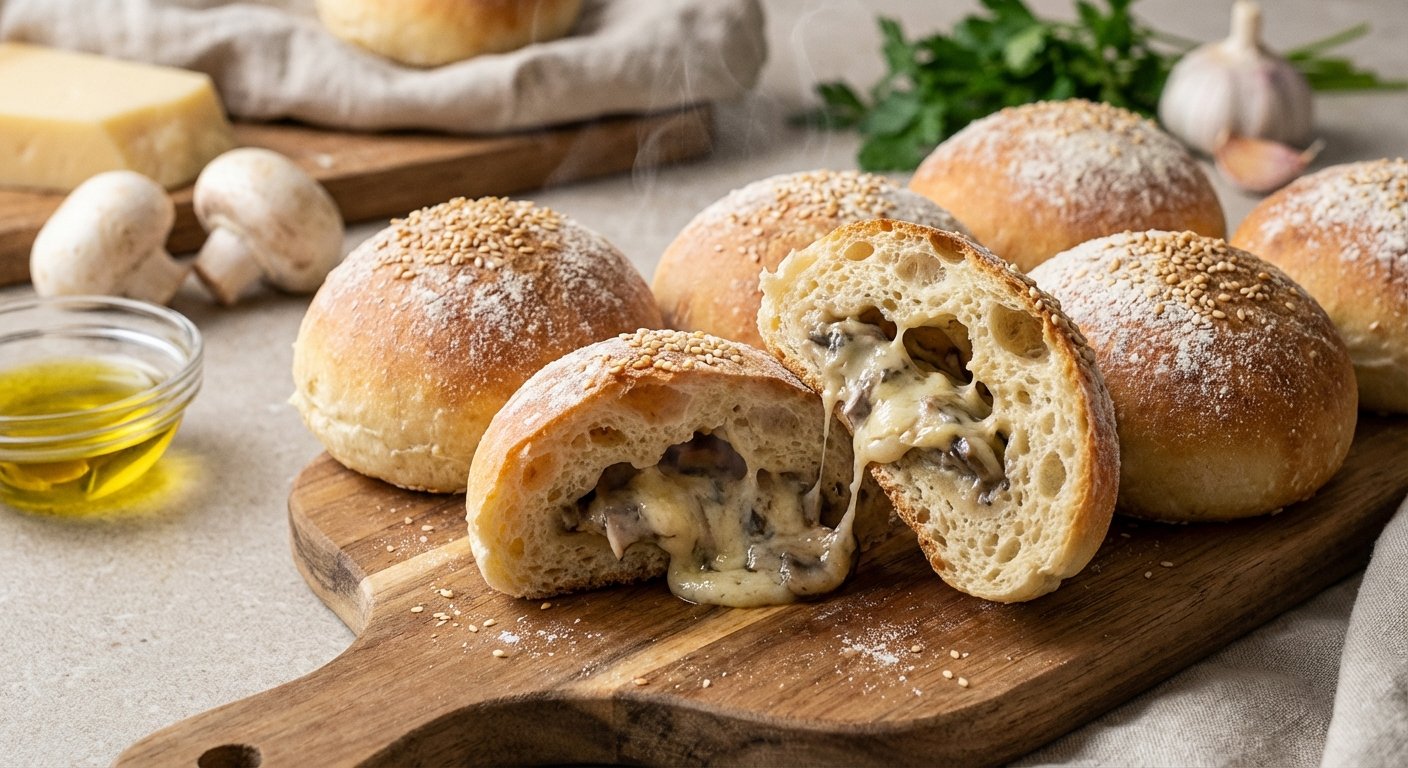 Bollos Alta Hidratación Rellenos de Setas y Queso | En mi cocina