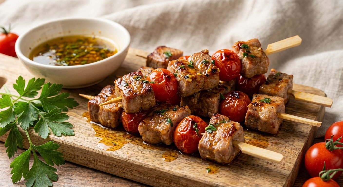 Mini Pinchos de Cerdo al Ajillo con Tomate Cherry | En mi cocina