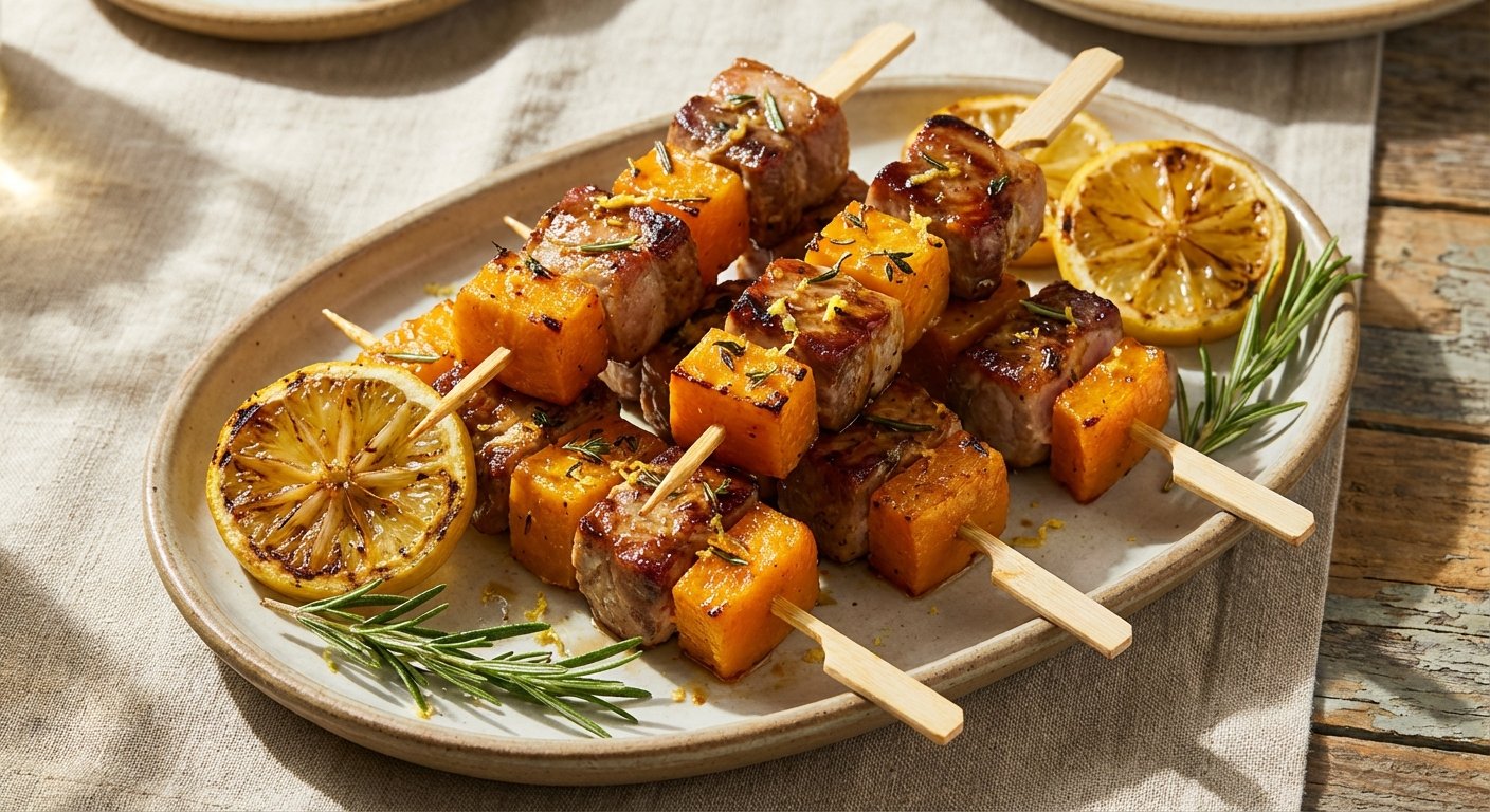 Mini Pinchos de Cerdo al Limón con Calabaza | En mi cocina
