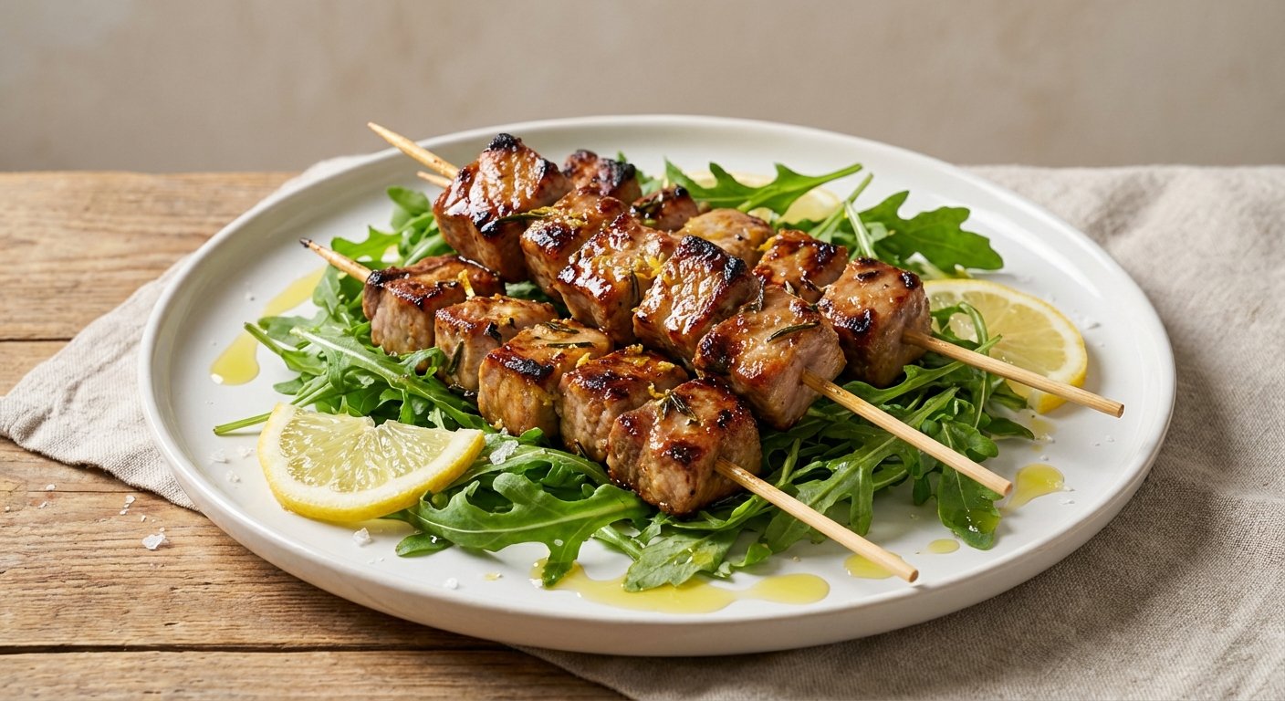 Mini Pinchos de Cerdo al Limón con Rúcula | En mi cocina
