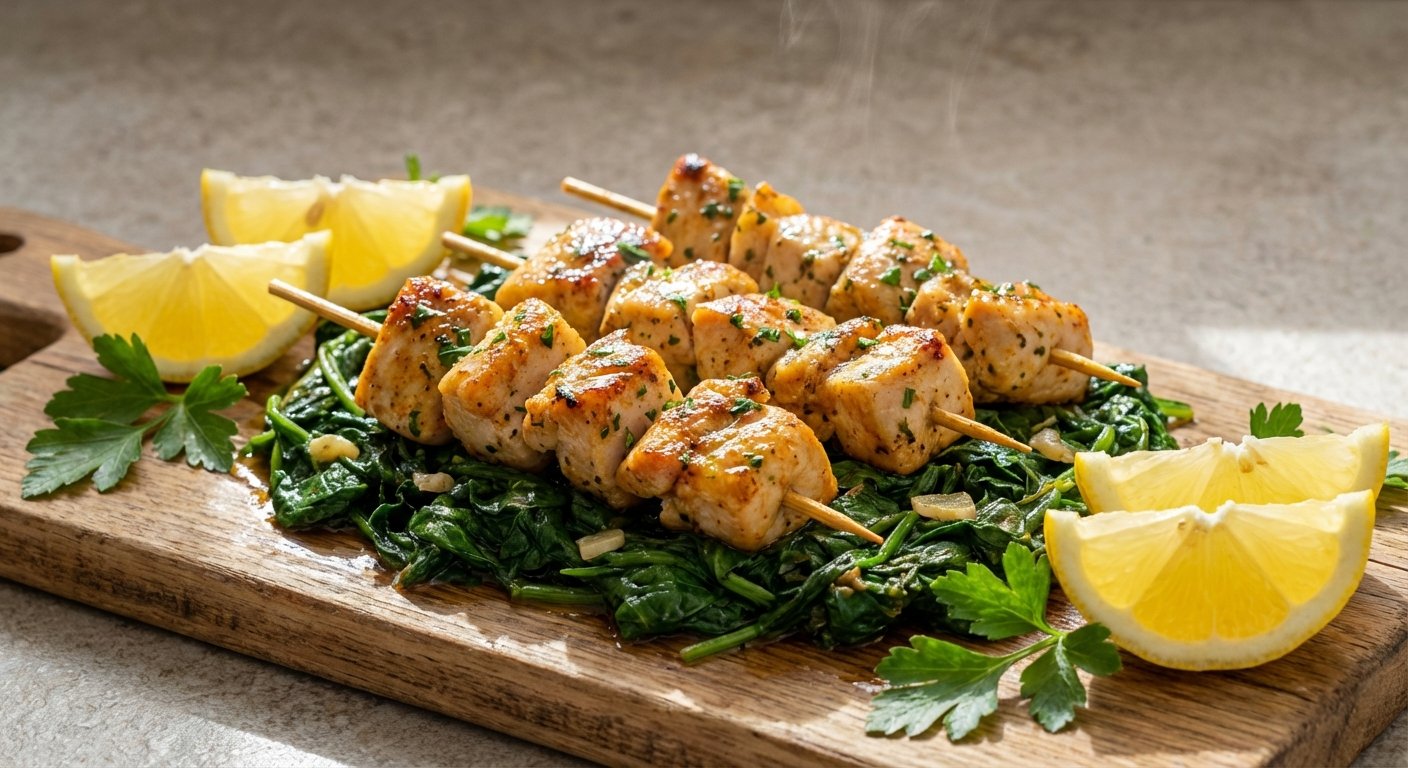Mini Pinchos de Pollo al Ajillo con Espinacas | En mi cocina