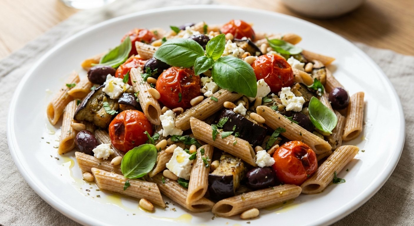 Pasta Mediterránea con Berenjena y Queso Fresco | En mi cocina